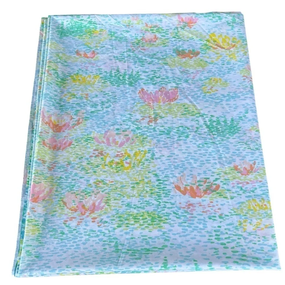 Vintage Springmaid Monet Water Lilies Flat Sheet 83x99 Colorful GUC